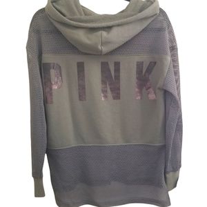 PINK Victoria's Secret Olive Green Gold Foil Mesh Hoodie Size XS, Extra …